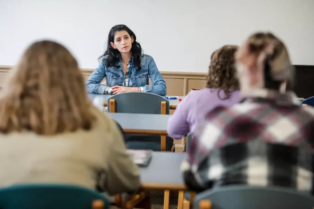 Spanish class teacher talking to students